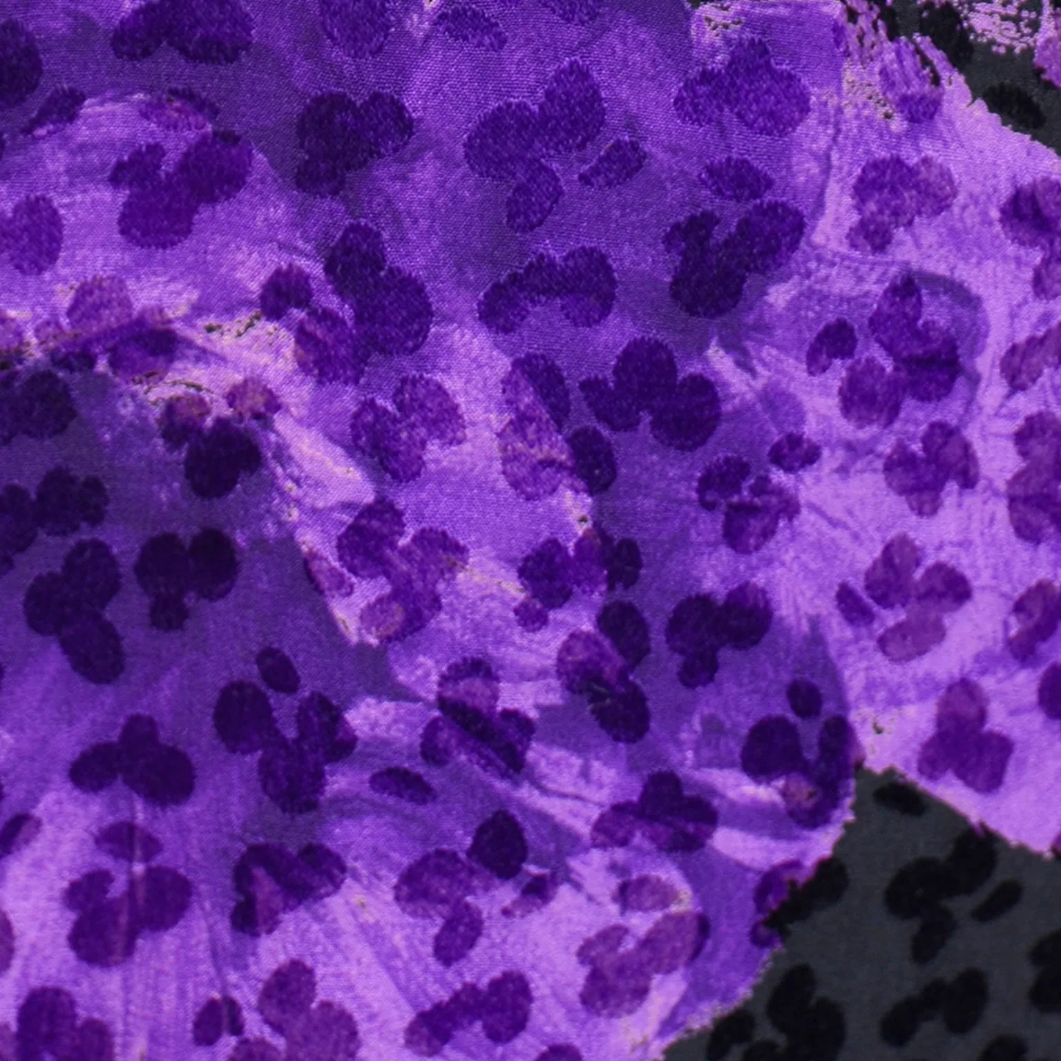 1970s Galanos Purple Floral Silk Evening Dress w Black Flower