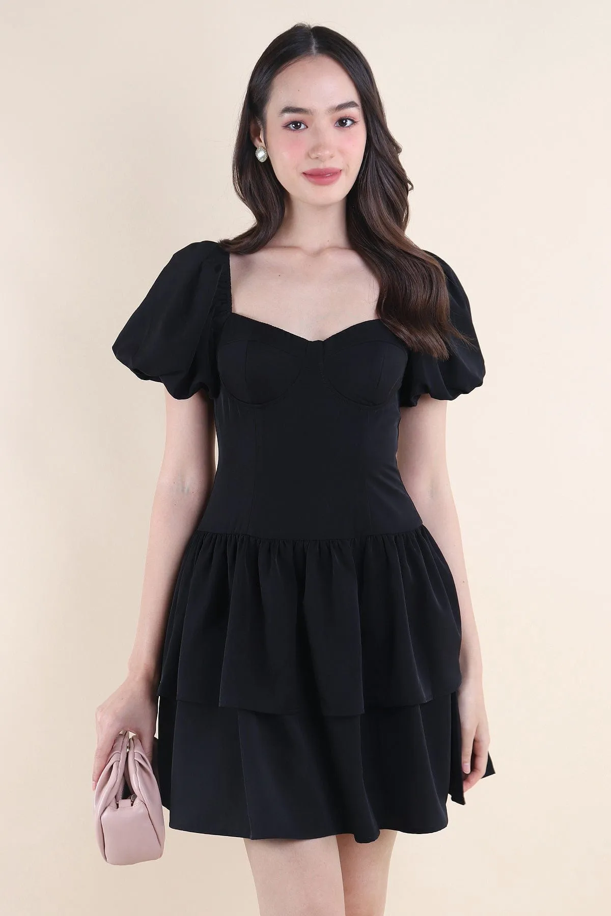 ABRIELLE BUSTIER DRESS IN BLACK