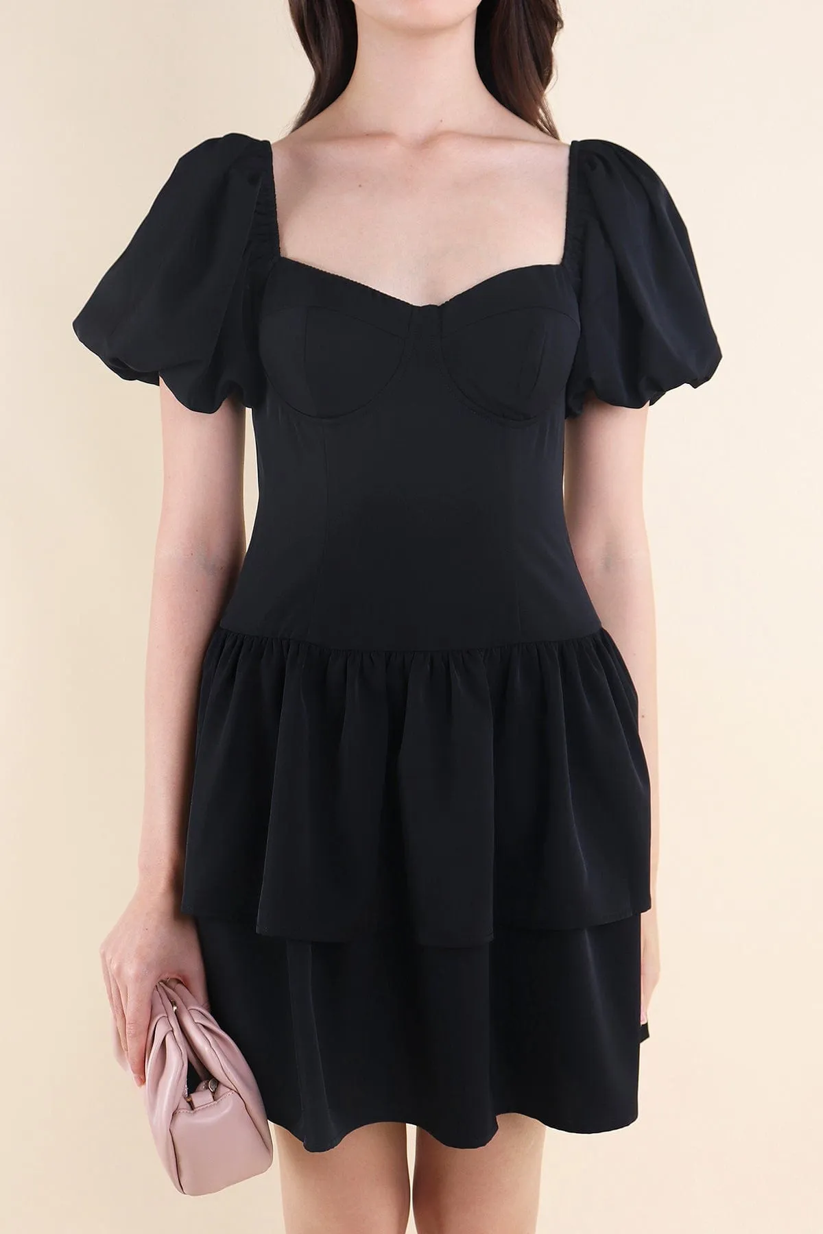 ABRIELLE BUSTIER DRESS IN BLACK