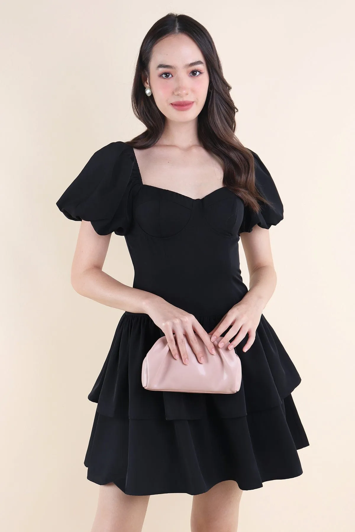 ABRIELLE BUSTIER DRESS IN BLACK