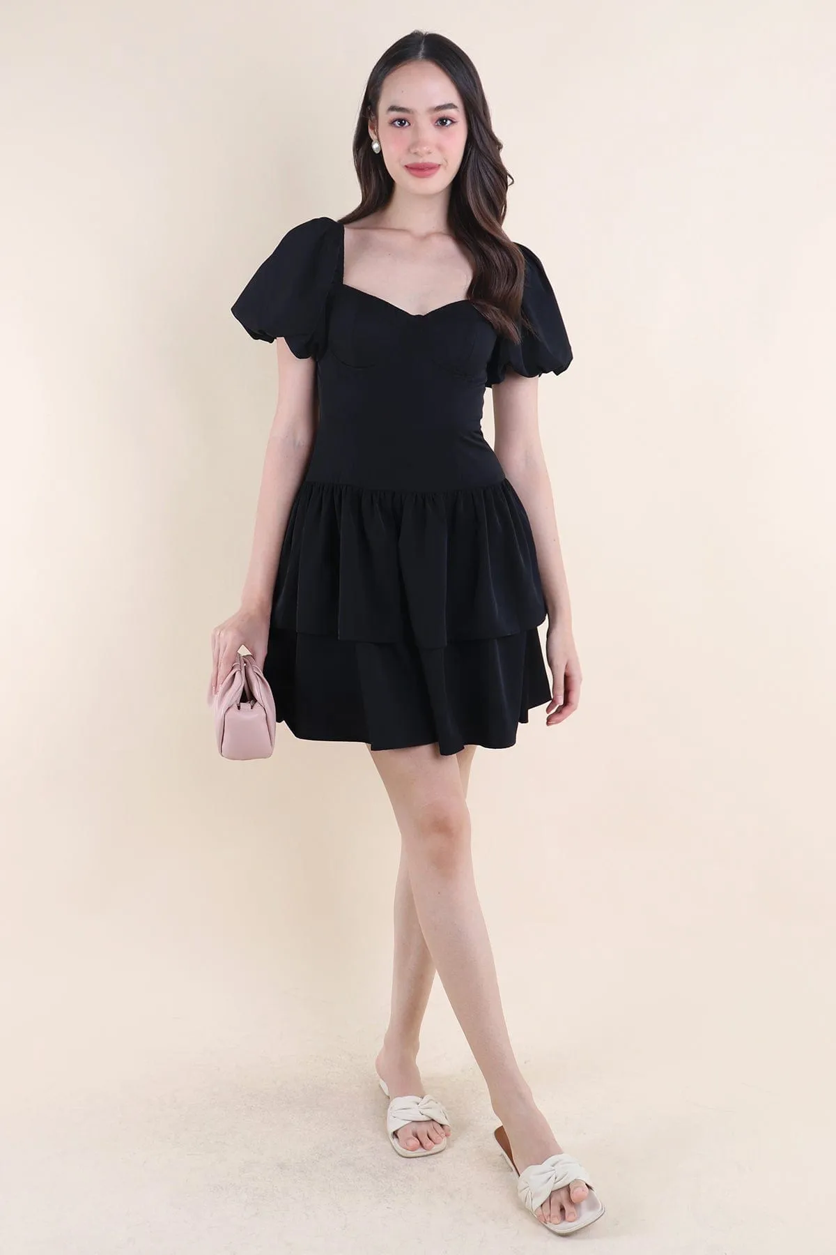 ABRIELLE BUSTIER DRESS IN BLACK