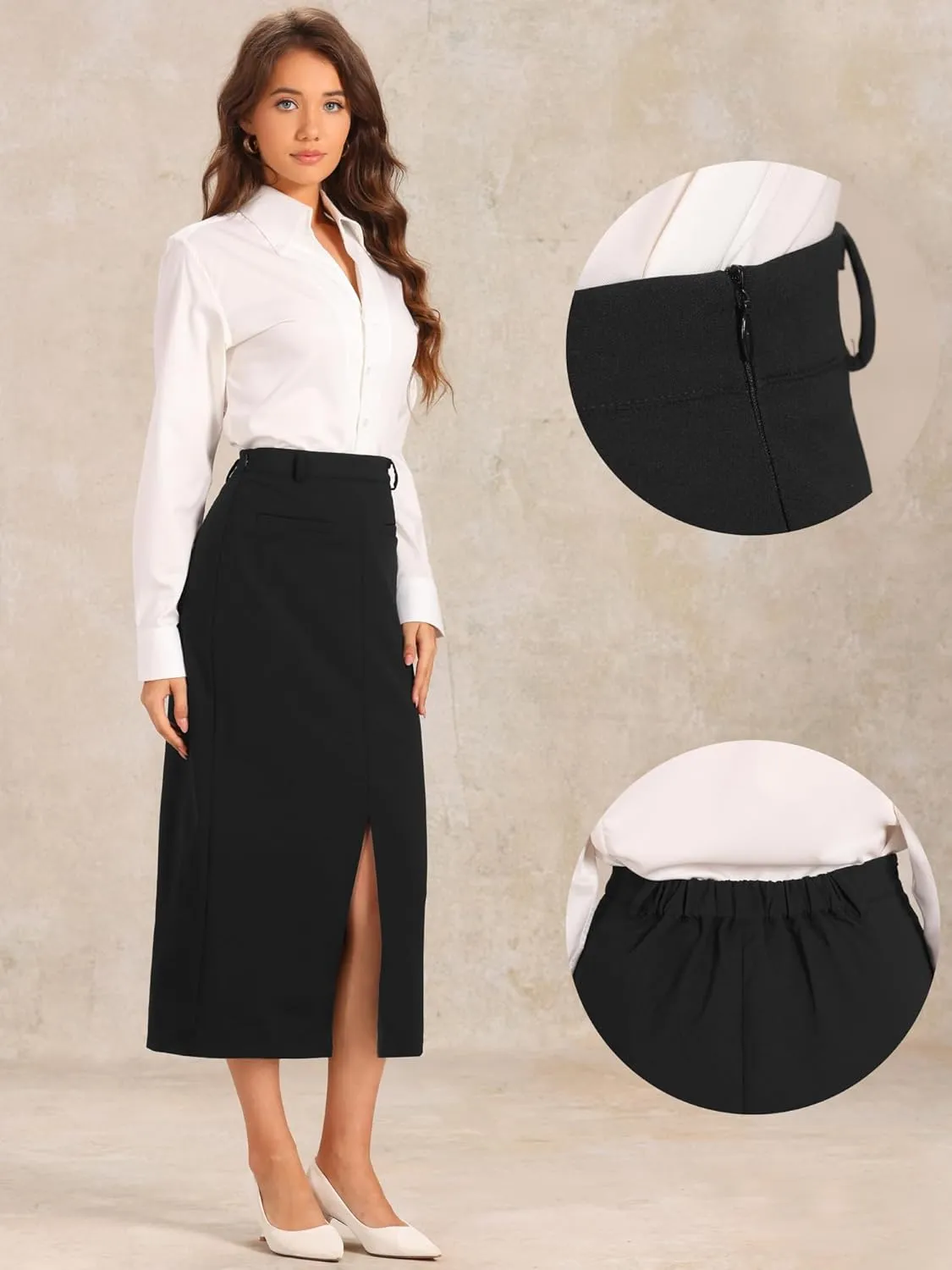 Allegra K Pencil Skirt for Women's High Waist Work Office Slit Midi Skirts