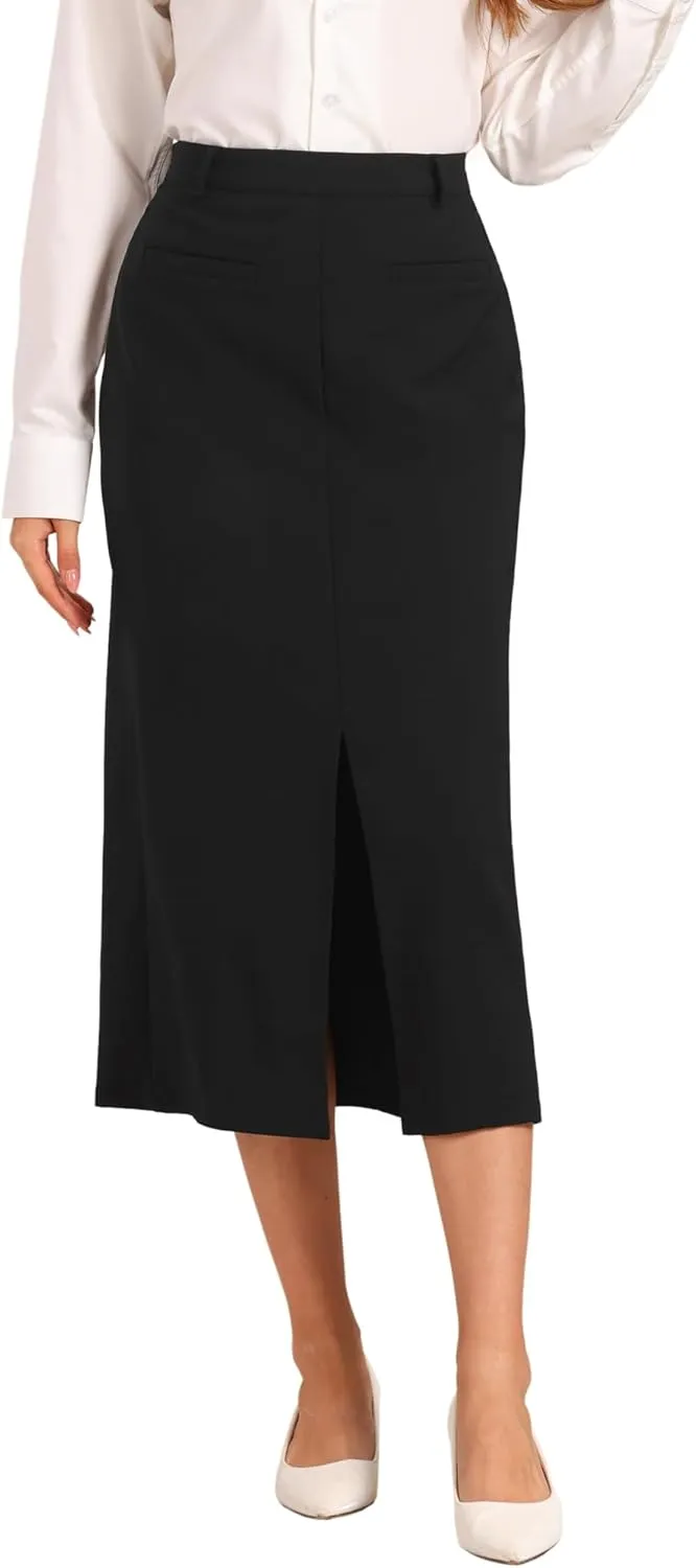 Allegra K Pencil Skirt for Women's High Waist Work Office Slit Midi Skirts