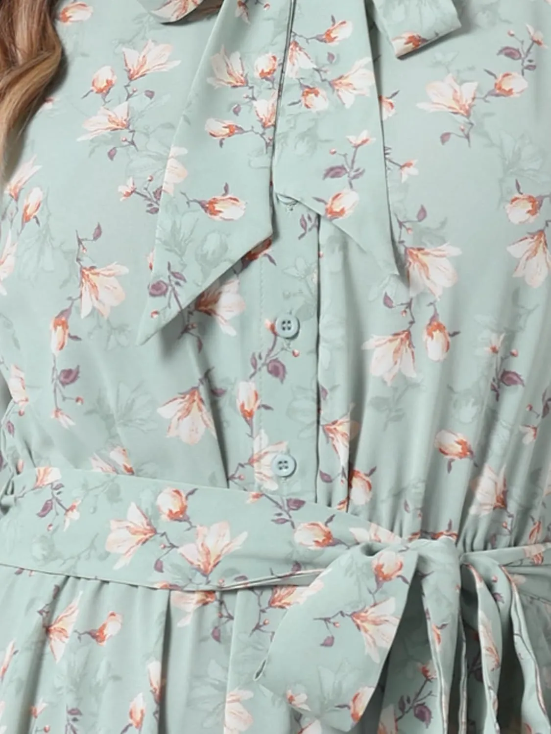 Allegra K Women's Tie Neck Dresses Chiffon Long Sleeve Belted Vintage Floral Dress