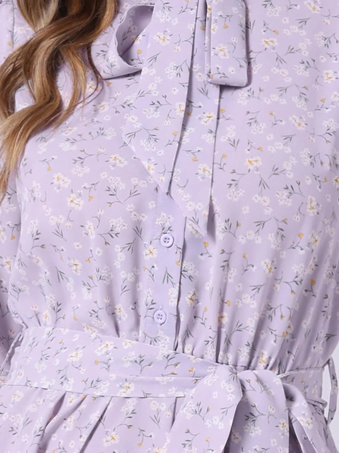Allegra K Women's Tie Neck Dresses Chiffon Long Sleeve Belted Vintage Floral Dress