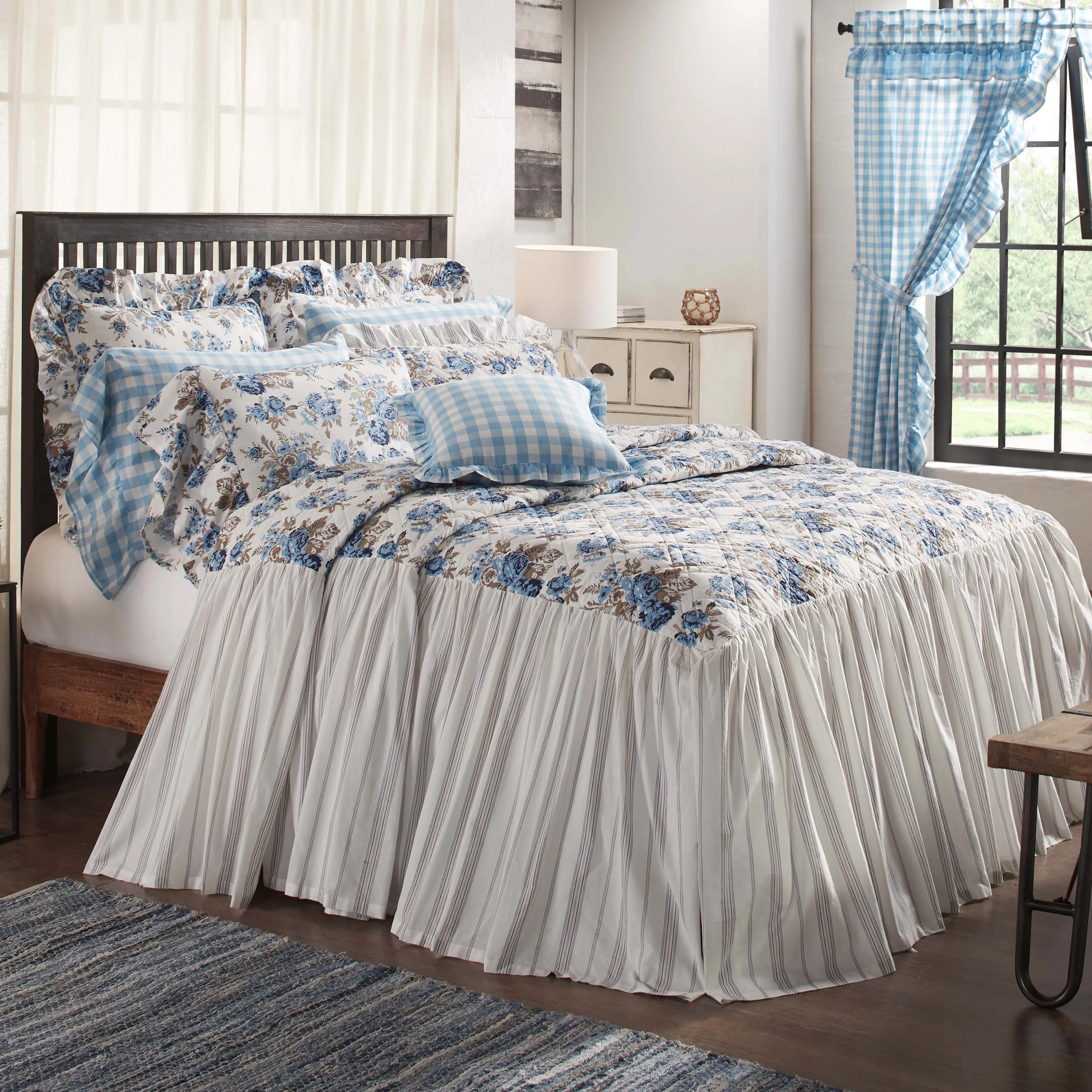 Annie Blue Floral Ruffled Twin Coverlet 76x39 27