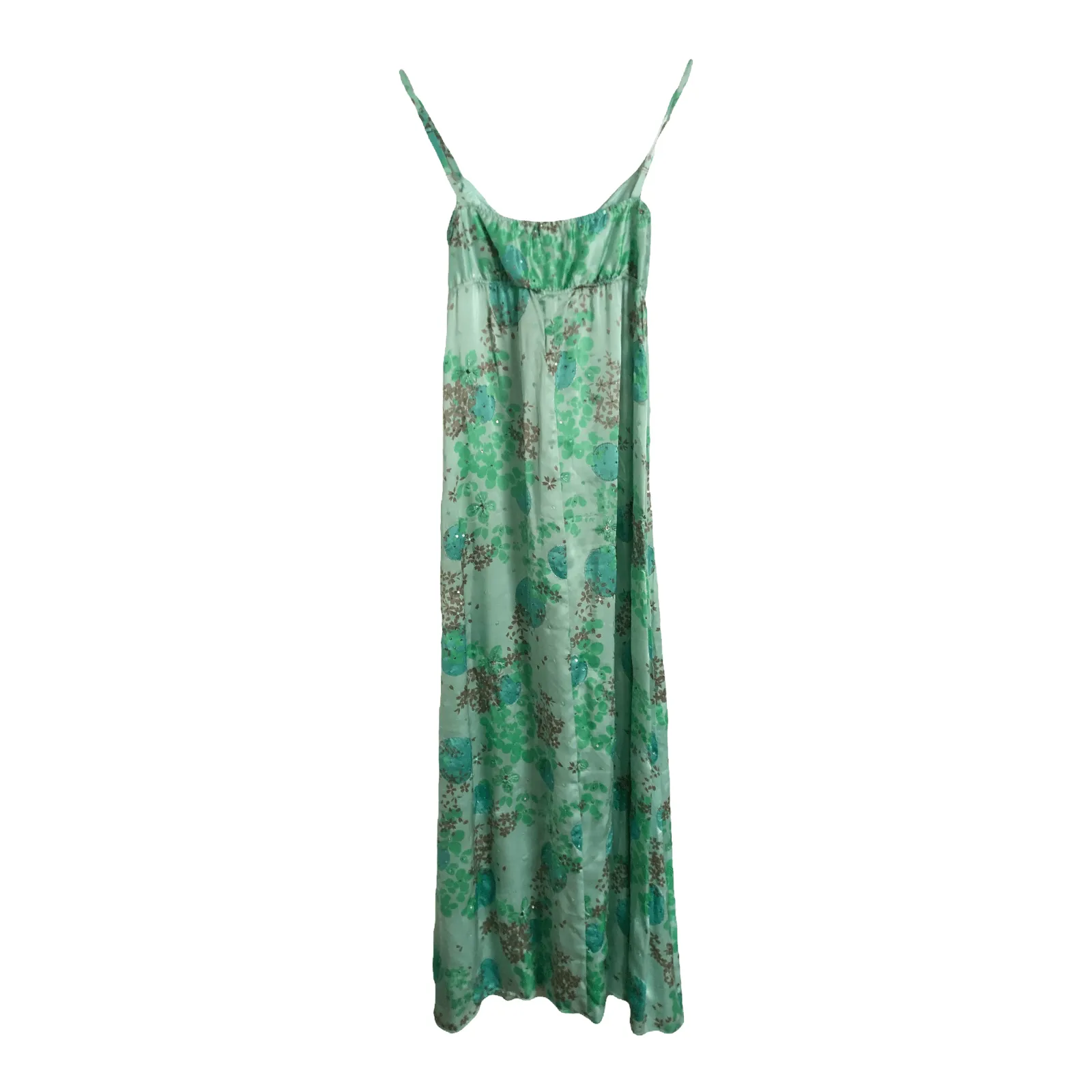 Avoca Anthology Vintage Silk Sleeveless Maxi Summer Dress Green Multi Embellished Floral Print BNWT UK Size 6-8