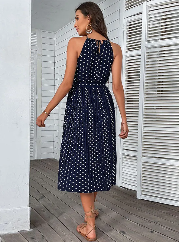 Blue Suspender Polka Dot Beach Dress