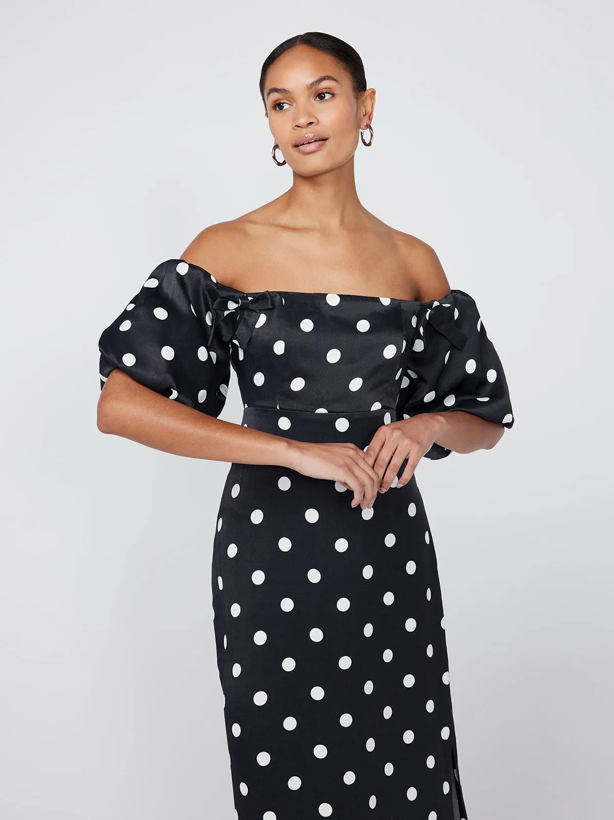 Cecelia Black Polka Dot Bardot Dress