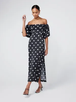 Cecelia Black Polka Dot Bardot Dress