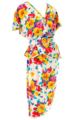 Emanuel Ungaro Parallele Vintage Dress in Multi Colored Floral Silk Print
