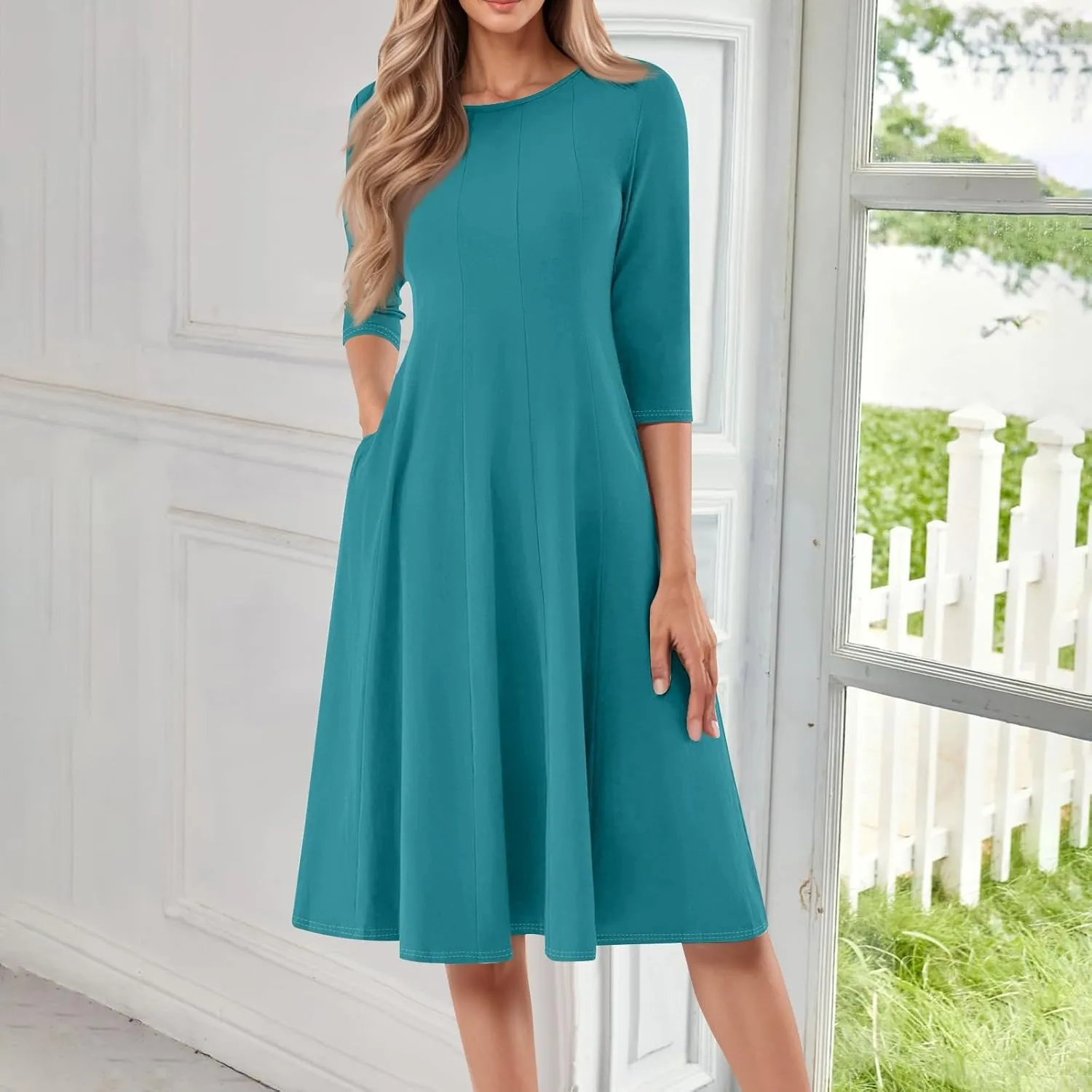 Formal Dresses for Women Wedding Guest Summer Spring 3/4 Sleeve Casual Swing Dresses for Women 2025
