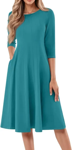 Formal Dresses for Women Wedding Guest Summer Spring 3/4 Sleeve Casual Swing Dresses for Women 2025