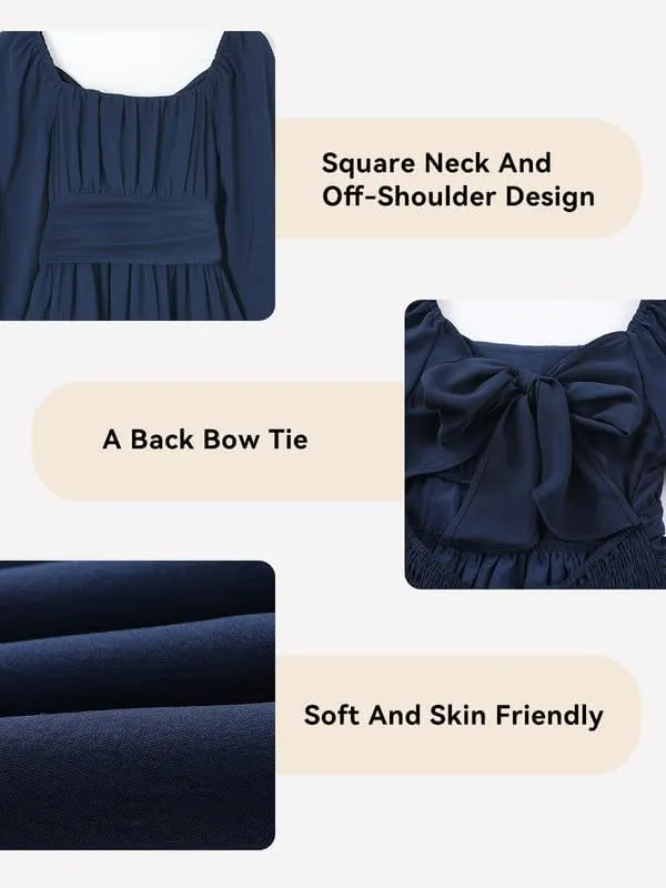 Girls Casual Long Sleeve Ruffle Hem Tie Back Off Shoulder Dresses 4-15 Years