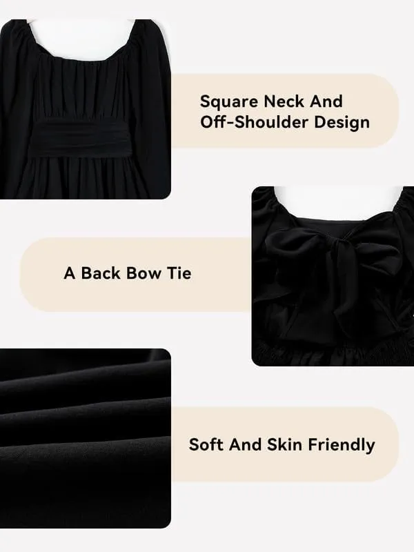 Girls Casual Long Sleeve Ruffle Hem Tie Back Off Shoulder Dresses 4-15 Years