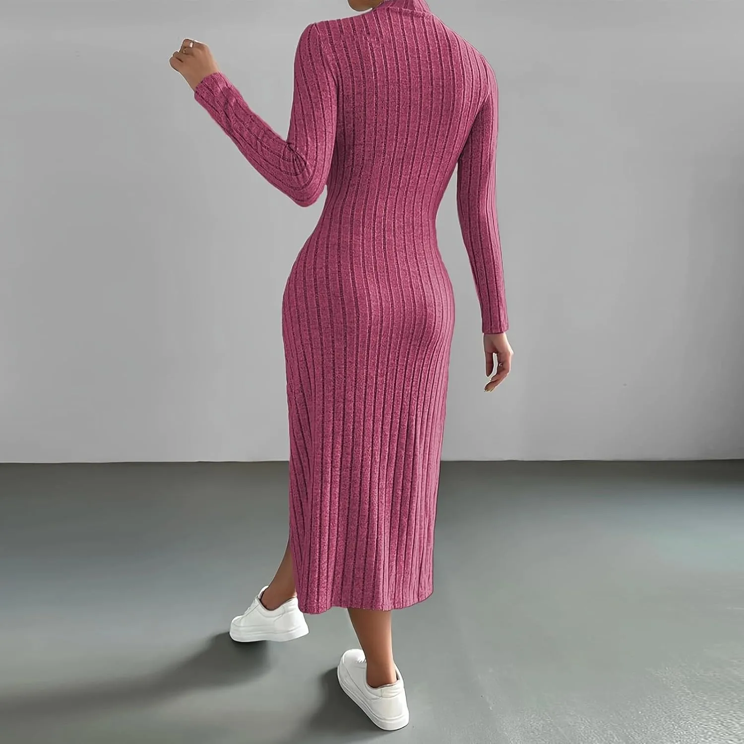 HGps8w Womens Sweater Dresses Long Sleeve Turtleneck Slim Fitted Ribbed Knit Maxi Dress 2025 Trendy Fall Outfits