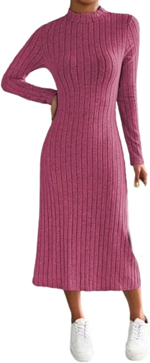 HGps8w Womens Sweater Dresses Long Sleeve Turtleneck Slim Fitted Ribbed Knit Maxi Dress 2025 Trendy Fall Outfits