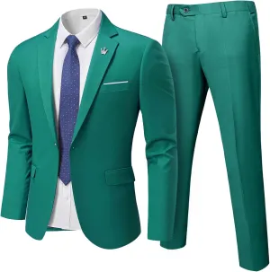 Hihawk 2 Piece Men's Slim Fit Suit, One Button Jacket and Pants with Tie, Blazer Trousers Set for Weddings Proms