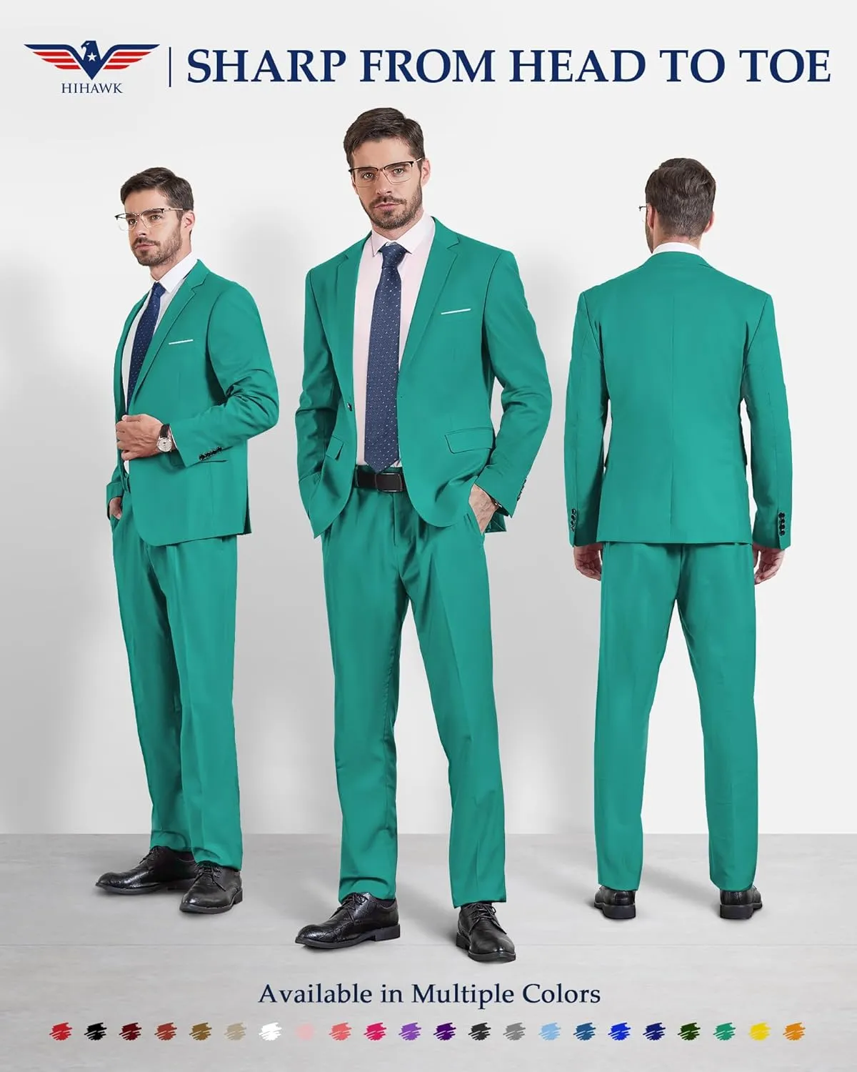 Hihawk 2 Piece Men's Slim Fit Suit, One Button Jacket and Pants with Tie, Blazer Trousers Set for Weddings Proms