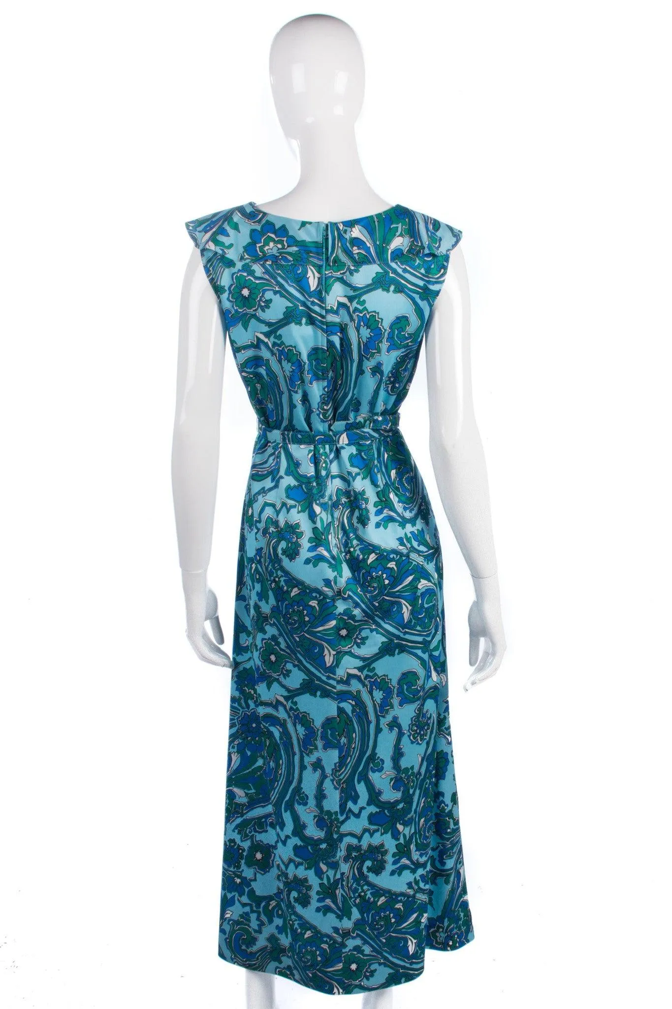Ladies Pride Vintage 1960/70's Dress Blue and Green Floral Pattern Size 12