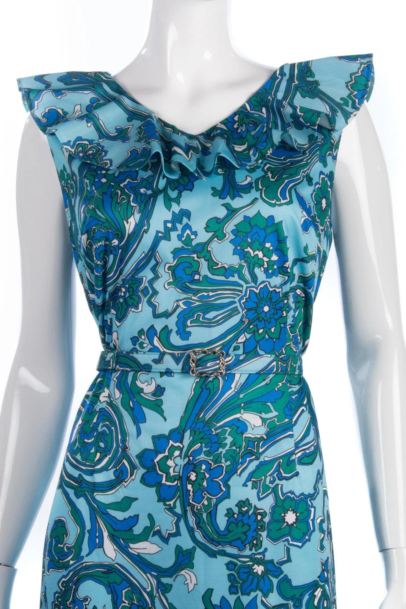 Ladies Pride Vintage 1960/70's Dress Blue and Green Floral Pattern Size 12