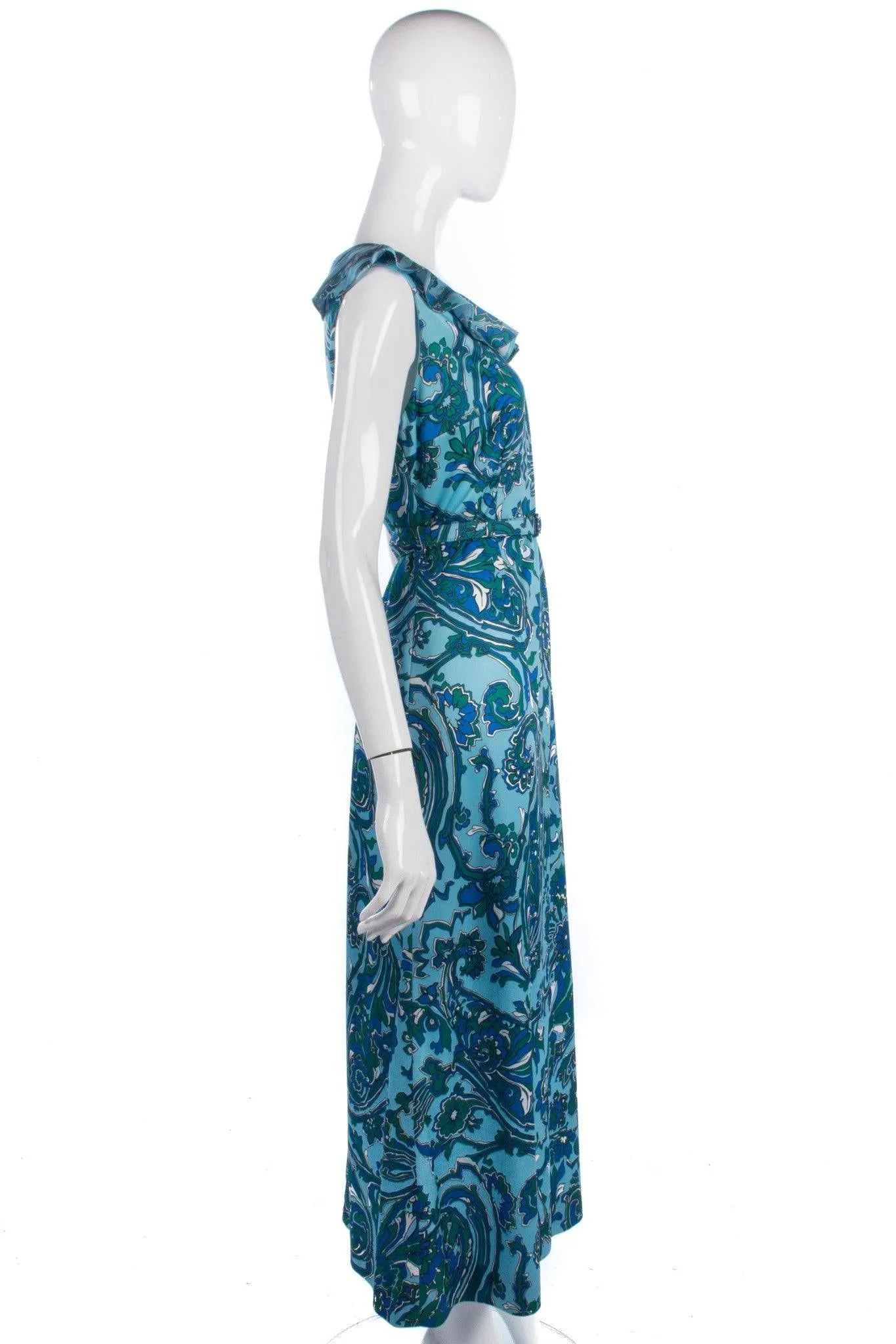 Ladies Pride Vintage 1960/70's Dress Blue and Green Floral Pattern Size 12