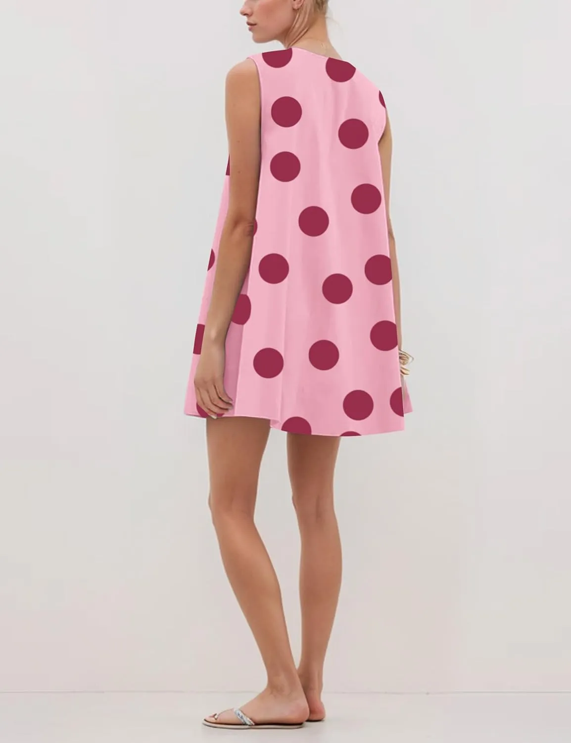 MISSACTIVER Women's Polka Dot Babydoll Mini Dress Scoop Neck Ruched Sleeveless Short Dress with Pocket Elegant Blouse Dresses