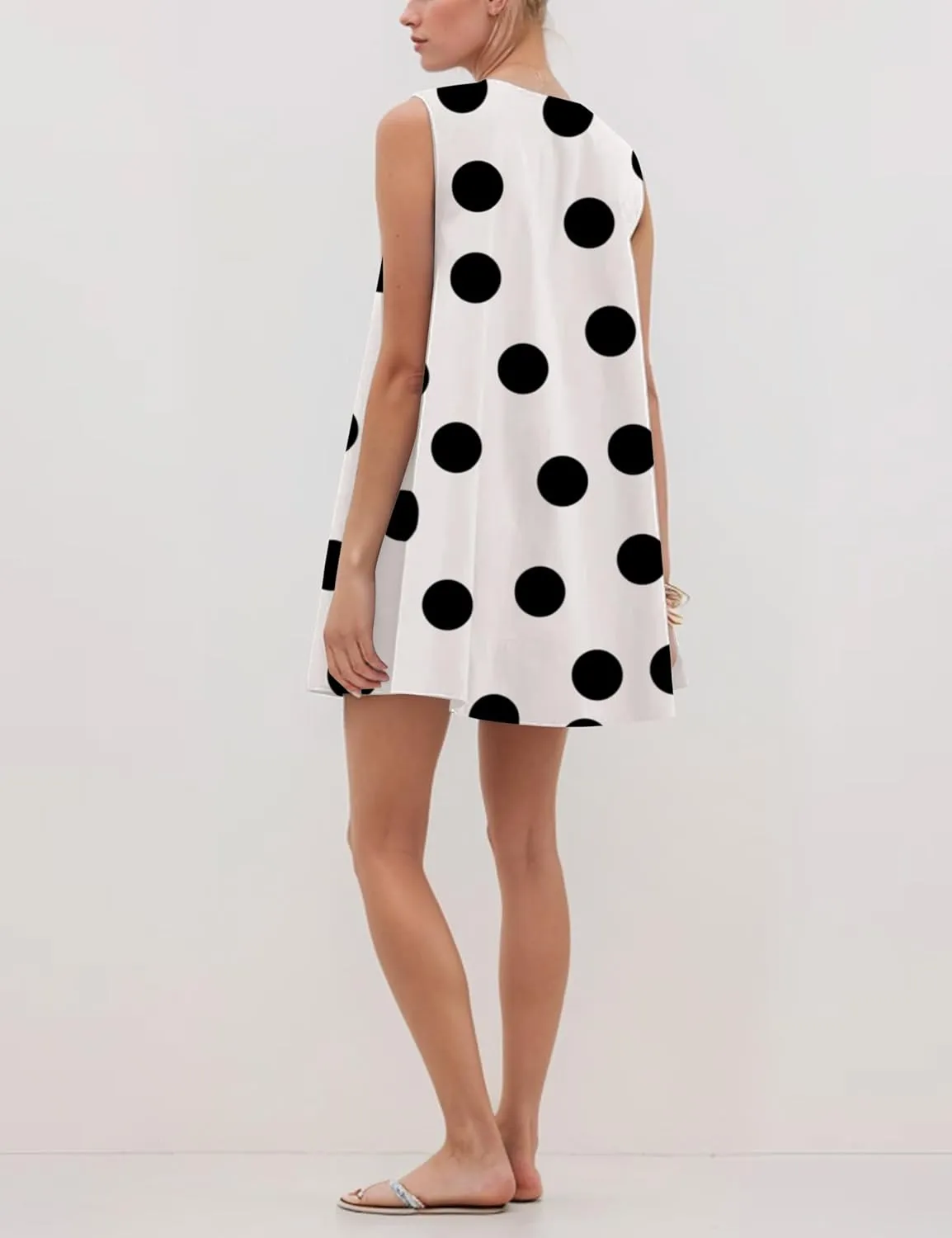 MISSACTIVER Women's Polka Dot Babydoll Mini Dress Scoop Neck Ruched Sleeveless Short Dress with Pocket Elegant Blouse Dresses