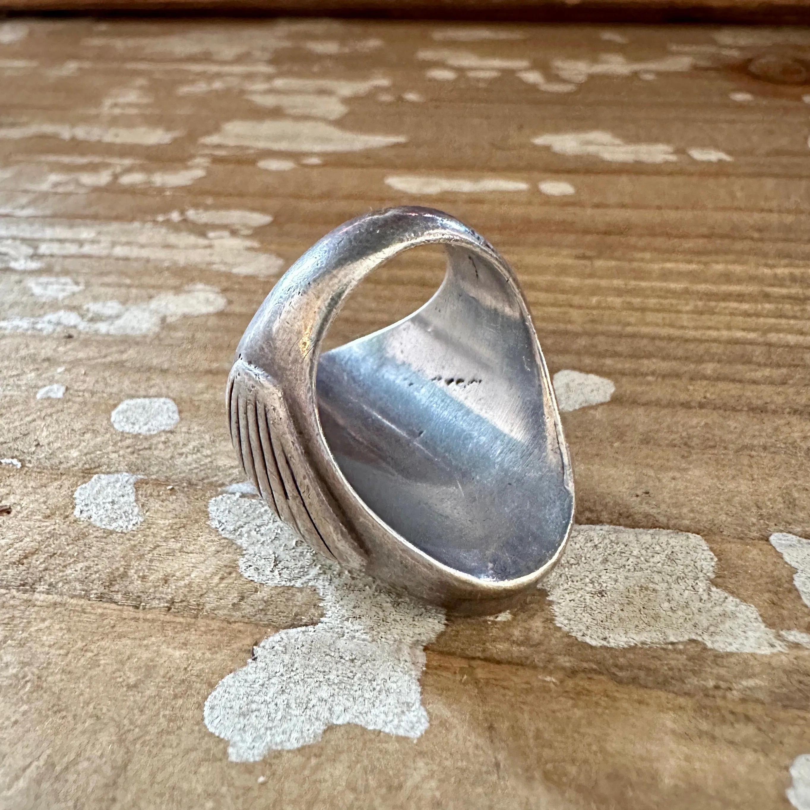 NEVER LEAVES Vintage Handmade Men's Ring Sterling Silver, Turquoise, Coral • Size 10