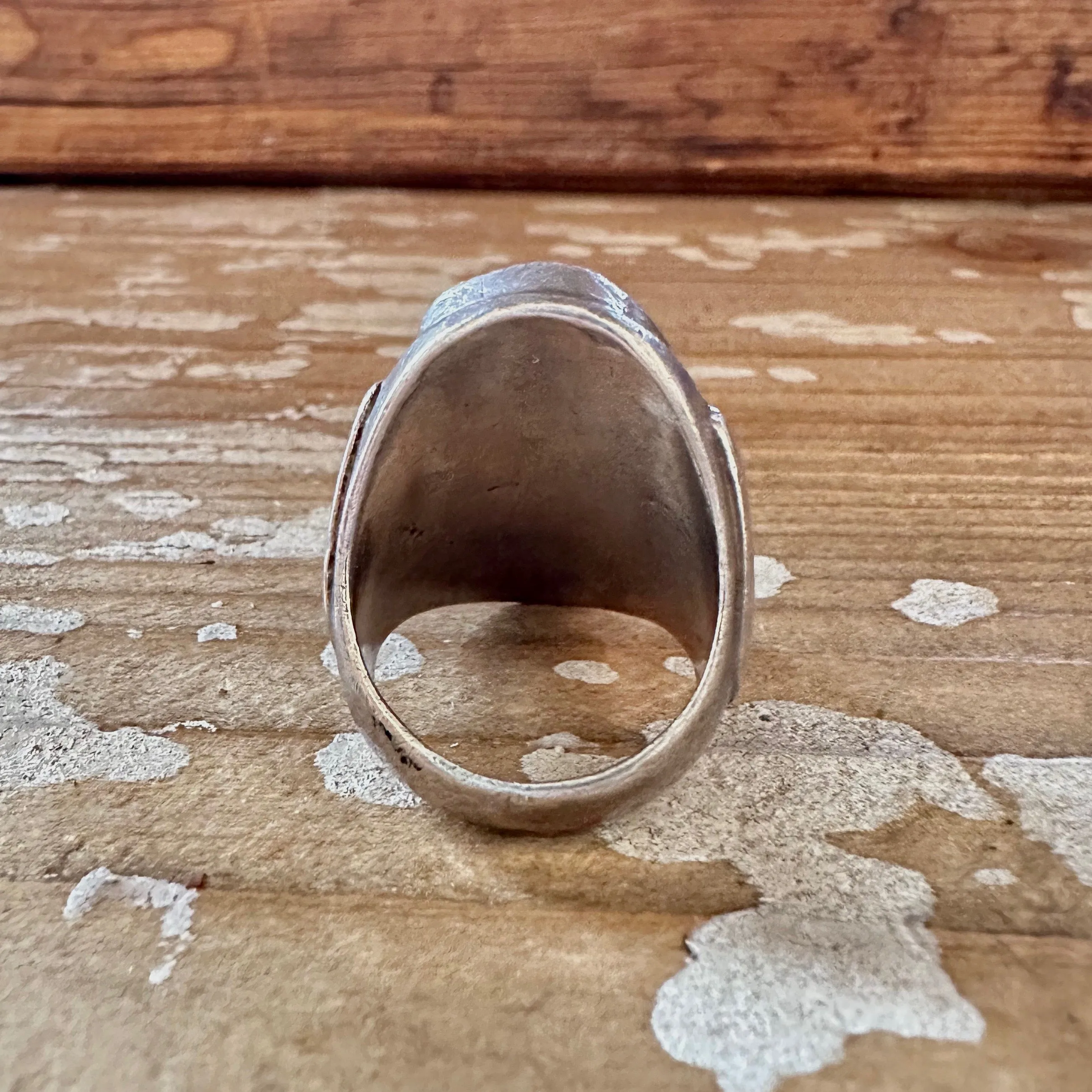 NEVER LEAVES Vintage Handmade Men's Ring Sterling Silver, Turquoise, Coral • Size 10