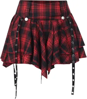 Pleated Skirts for Women Plaid Skirt Punk Goth Y2k Emo Skirt High Waisted A-line Flare Mini Skirts