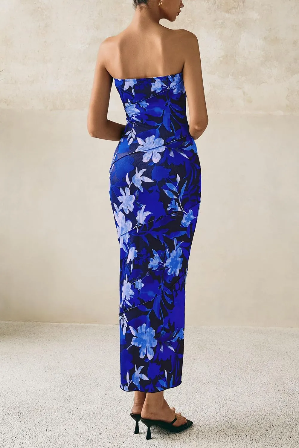 PRETTYGARDEN Women's 2025 Summer Floral Bodycon Maxi Dresses Ribbed Strapless Tube Casual Boho Party Long Dress