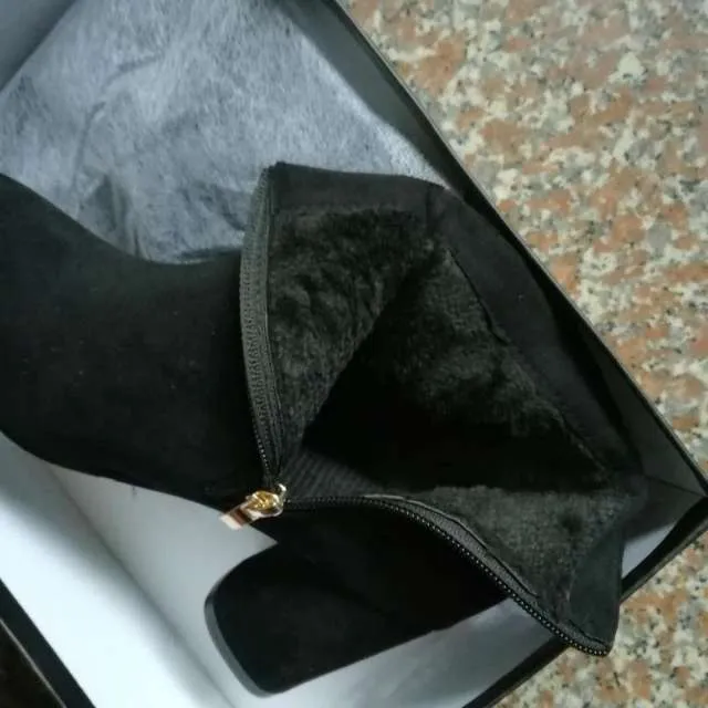 Purpdrank - comemore Retro Women Warm Velvet Women's Boots Vintage Block Heel Ankle Boots Side Zipper High Heels Women Shoes Big Sizes 35-43