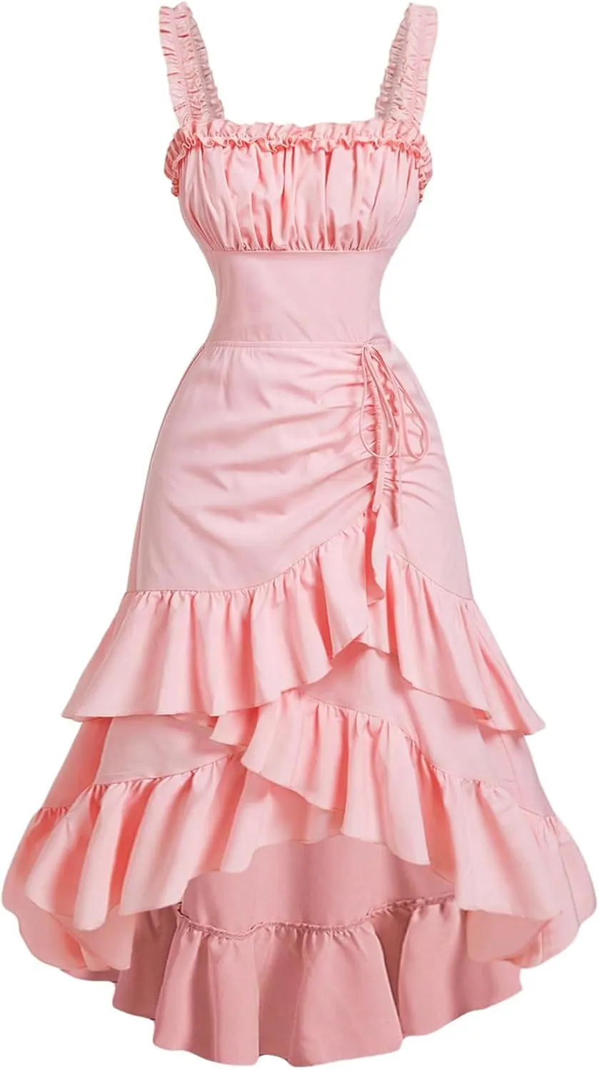 SHENHE Women's Renaissance Tiered Ruffle Ruched Dress High Low Sleeveless Long Party Dresses