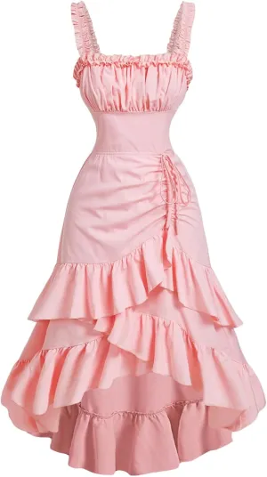 SHENHE Women's Renaissance Tiered Ruffle Ruched Dress High Low Sleeveless Long Party Dresses