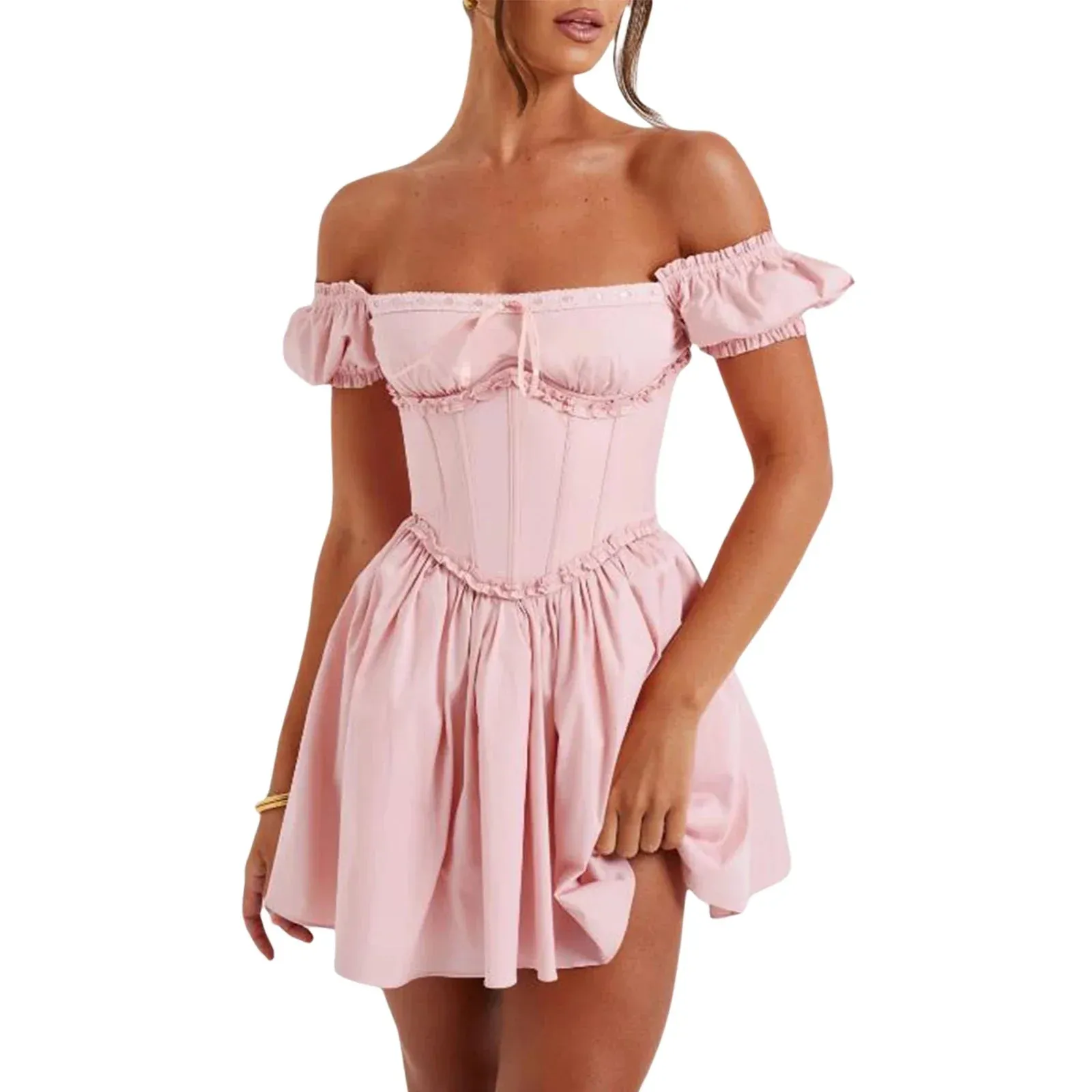 Short Sleeve Mini Casual Solid Color Backless Corset A-Line Beach Cocktail Streetwear Summer Y2k Dress