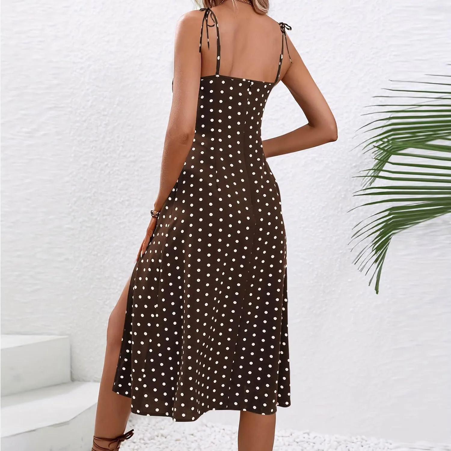 Summer Dresses for Women 2025,Adjustable Spaghetti Strap Sundress Polka Dot Petite A Line Beach Vacation Sundresses