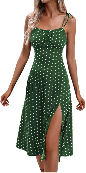 Summer Dresses for Women 2025,Adjustable Spaghetti Strap Sundress Polka Dot Petite A Line Beach Vacation Sundresses
