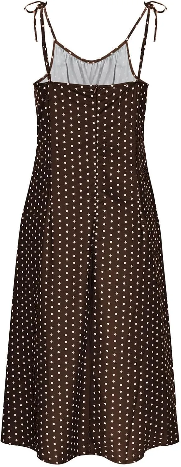 Summer Dresses for Women 2025,Adjustable Spaghetti Strap Sundress Polka Dot Petite A Line Beach Vacation Sundresses