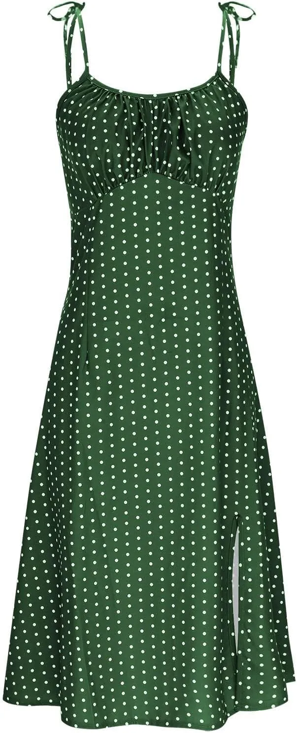 Summer Dresses for Women 2025,Adjustable Spaghetti Strap Sundress Polka Dot Petite A Line Beach Vacation Sundresses