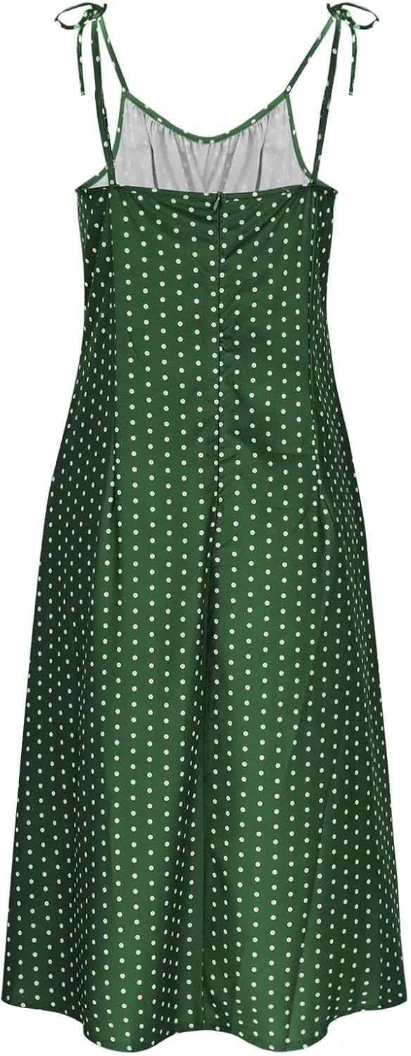 Summer Dresses for Women 2025,Adjustable Spaghetti Strap Sundress Polka Dot Petite A Line Beach Vacation Sundresses