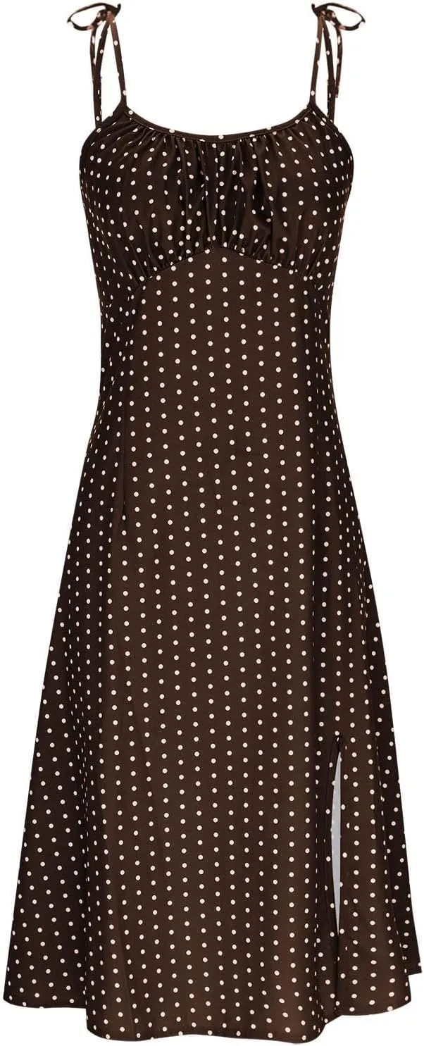 Summer Dresses for Women 2025,Adjustable Spaghetti Strap Sundress Polka Dot Petite A Line Beach Vacation Sundresses