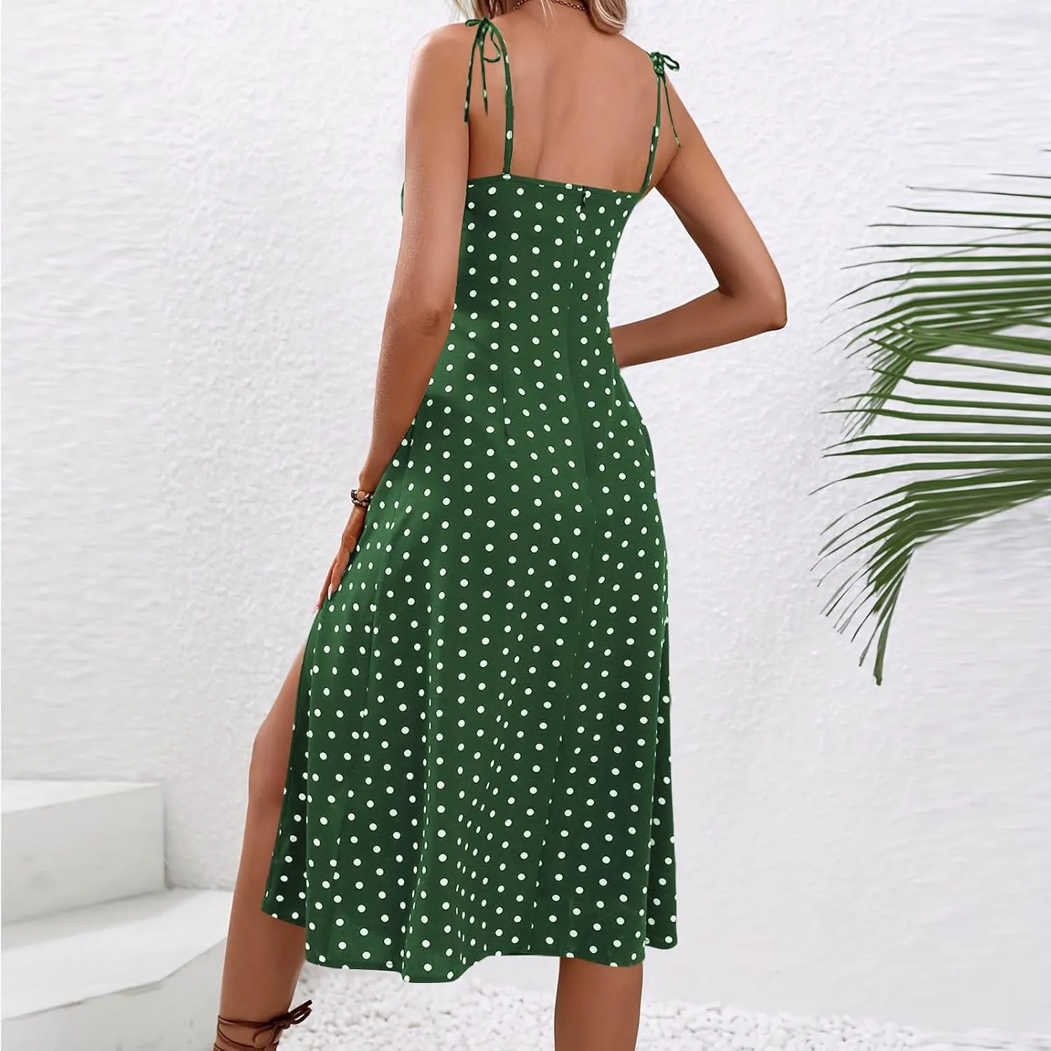 Summer Dresses for Women 2025,Adjustable Spaghetti Strap Sundress Polka Dot Petite A Line Beach Vacation Sundresses