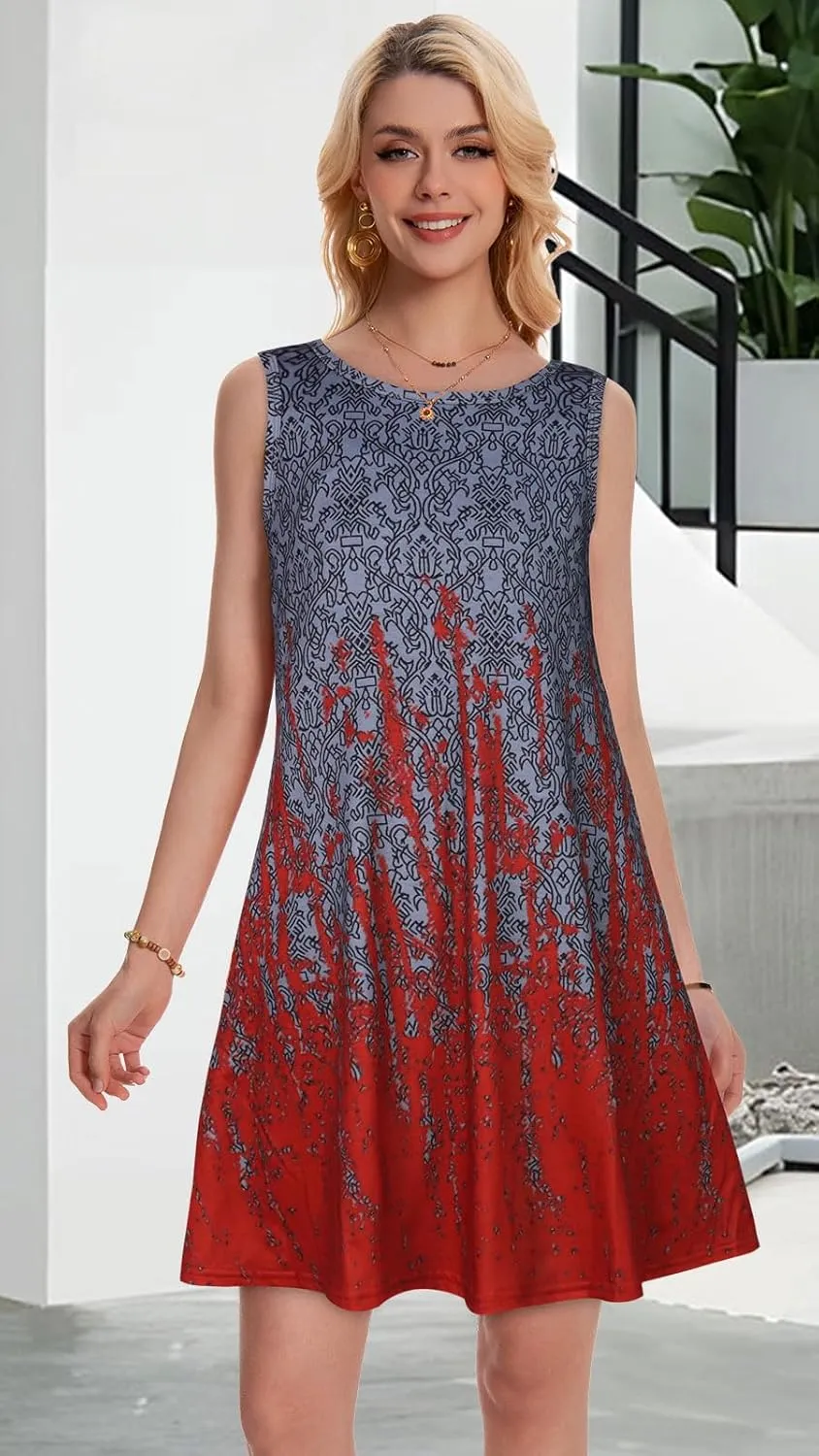Summer Dresses for Women Beach Boho Sleeveless Vintage Floral Flowy Pocket Tshirt Tank Sundresses