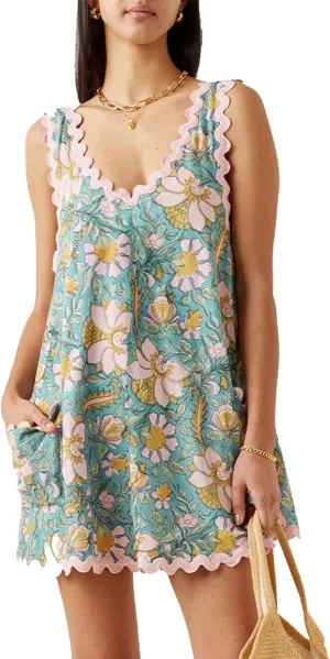 Summer Floral Print Mini Dresses for Women 2025 Sleeveless Tunic Tank Dress Loose Sundresses with Pockets