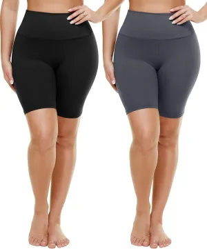 TNNZEET 2 Pack Plus Size Biker Shorts for Women - 8" Black High Waisted Tummy Control Spandex Workout Shorts (XL-4XL)