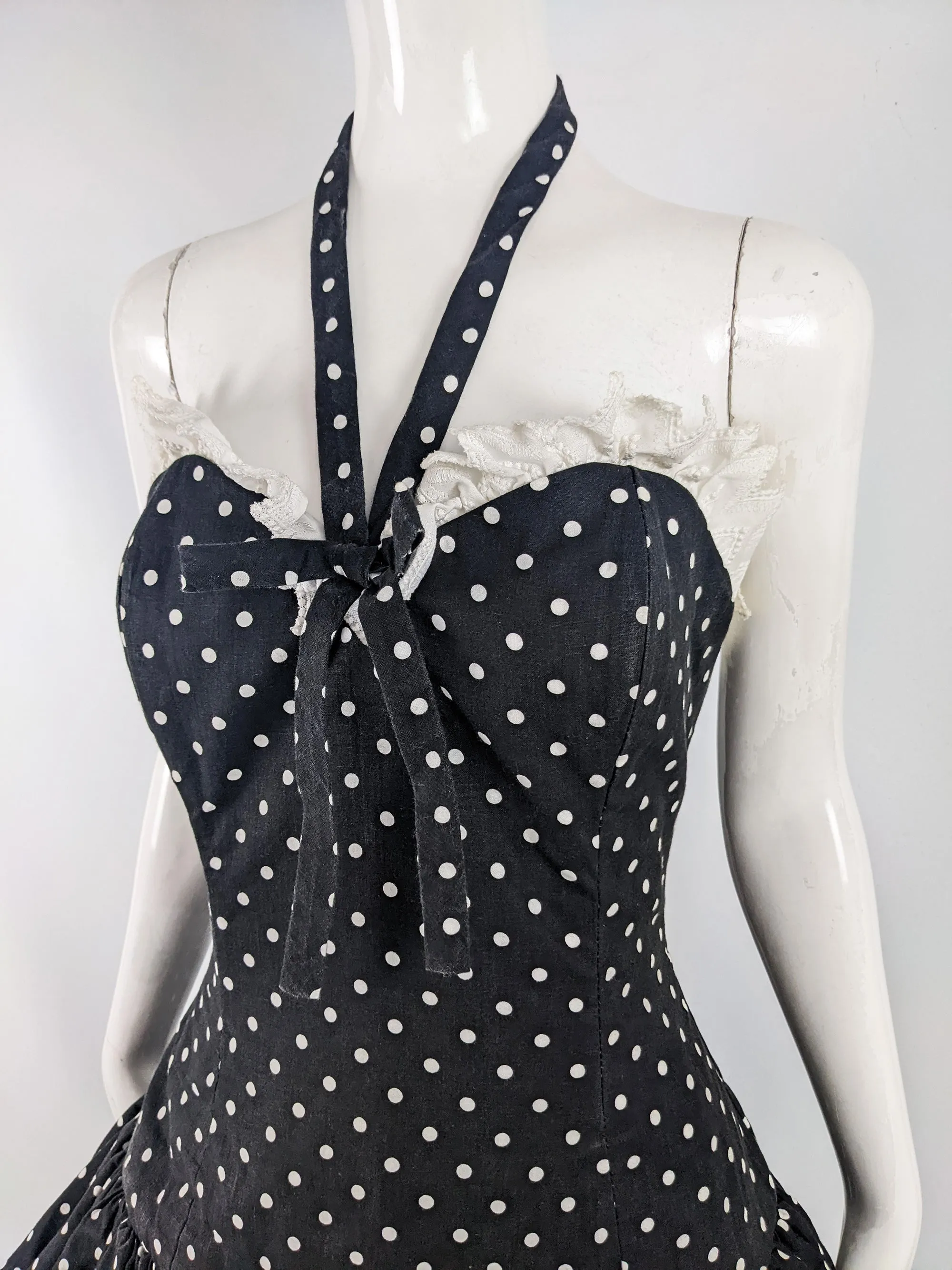 Victor Costa Vintage Halterneck Polka Dot Party Dress, 1980s