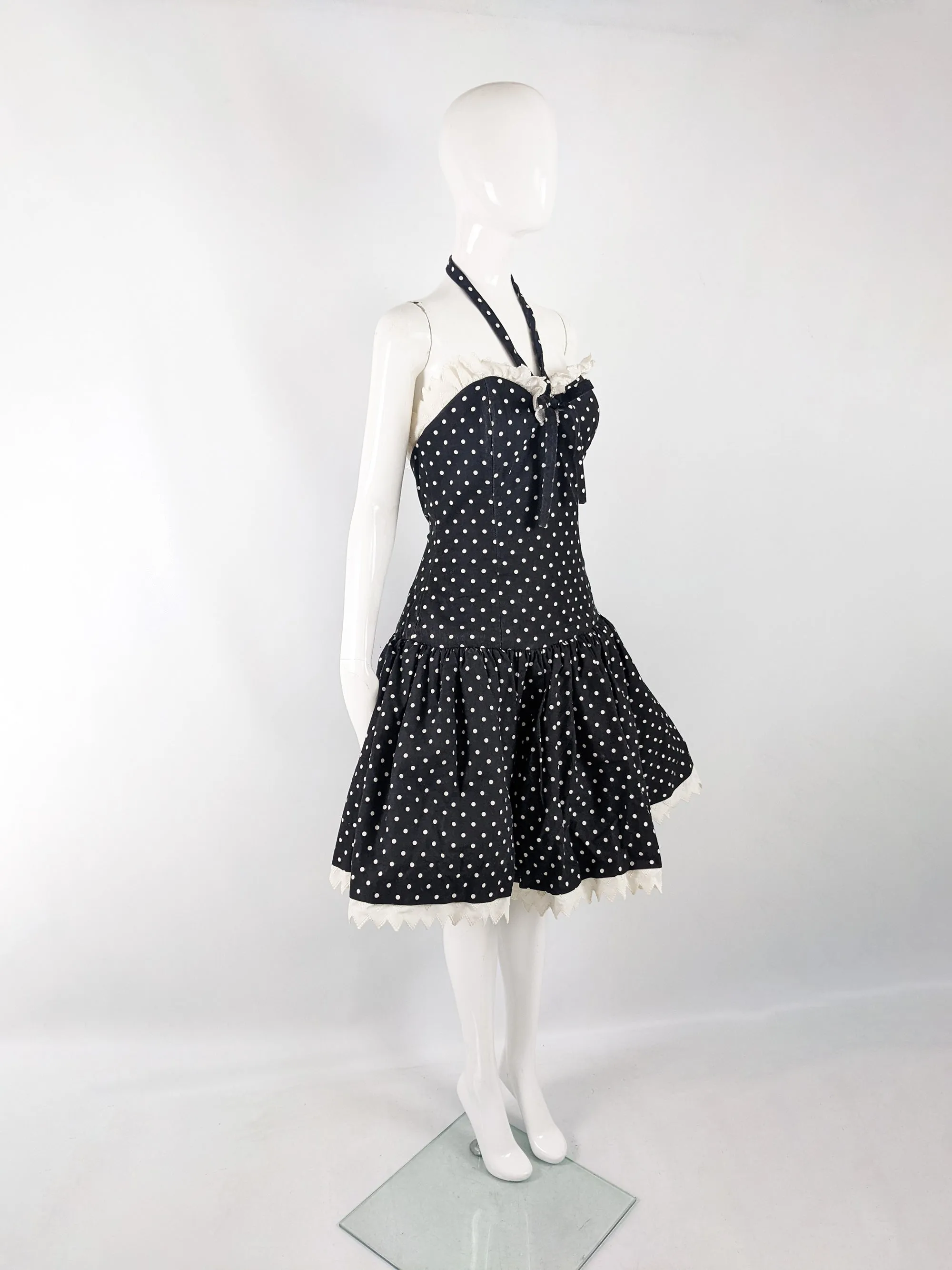 Victor Costa Vintage Halterneck Polka Dot Party Dress, 1980s