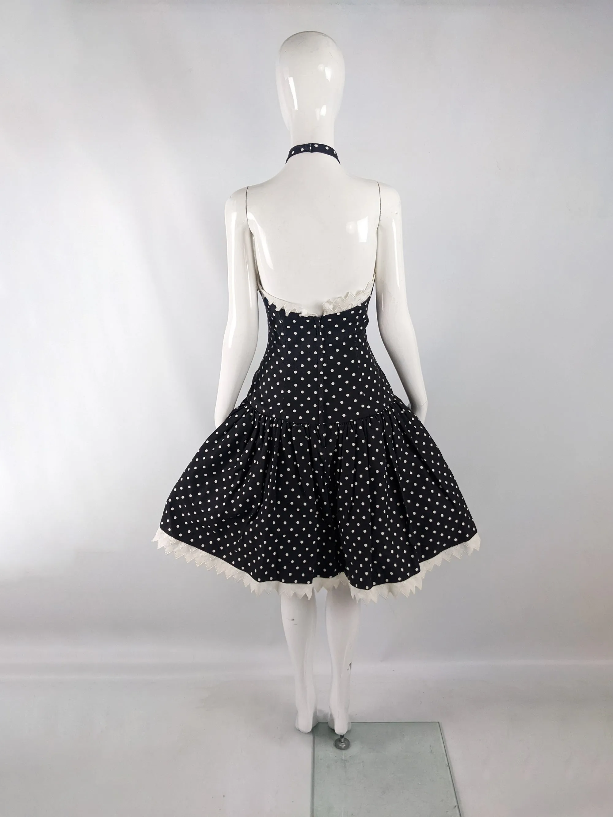 Victor Costa Vintage Halterneck Polka Dot Party Dress, 1980s