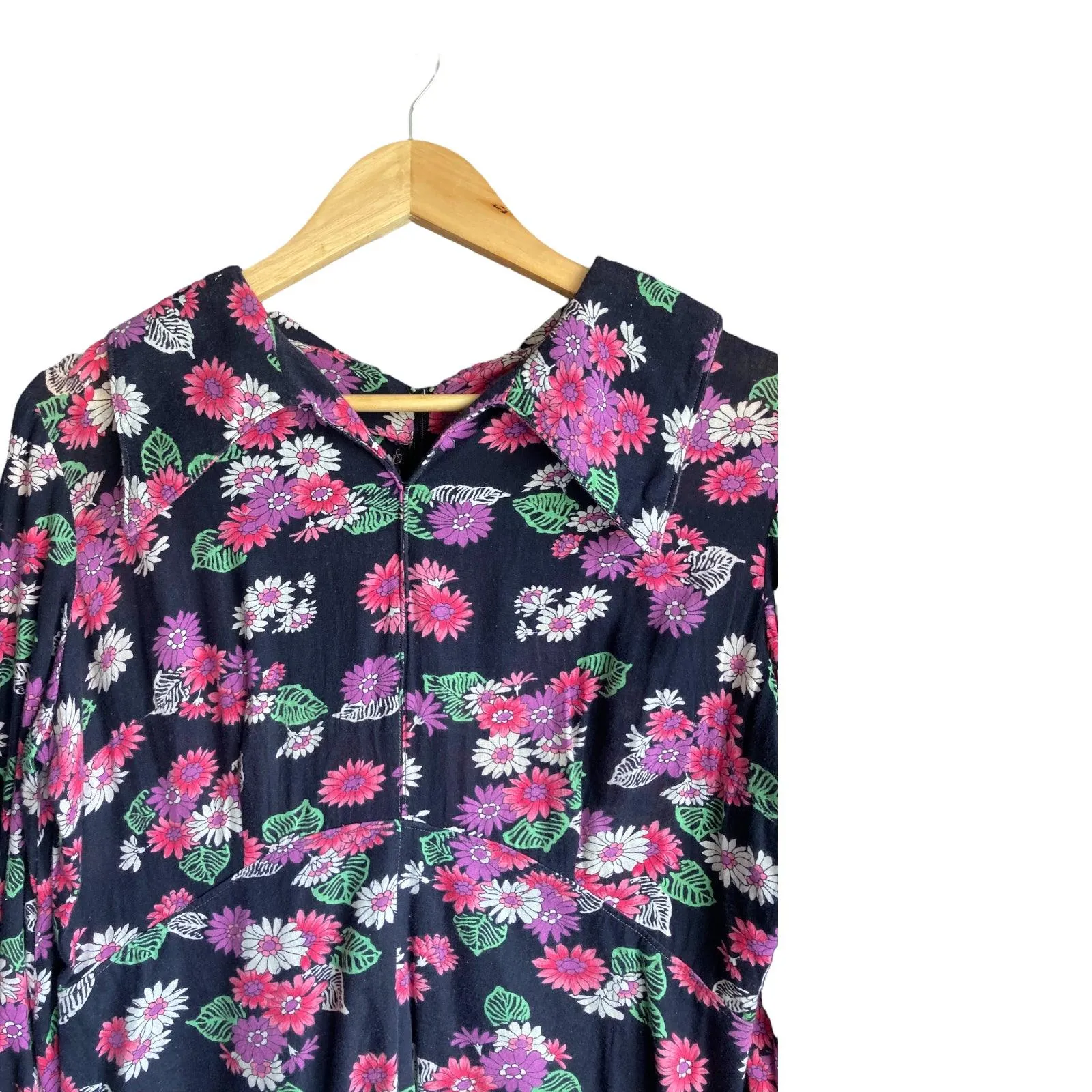 Vintage Black Floral Long Sleeved Dress UK Size 12